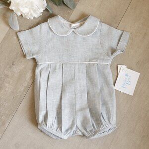 Bailey Boy's Blue Cotton LINEN Romper Bubble Boutique Portrait NWT